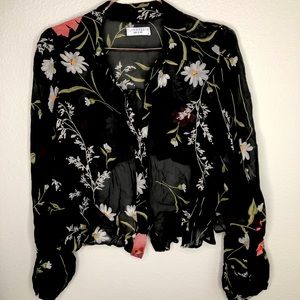 NWOT Flynn skye black floral crop sheer blouse xs